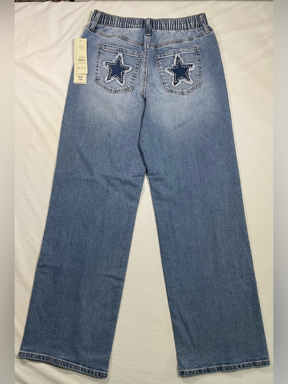 NWT Star Pocket Wide Leg Baggy Jeans High Rise Size S 4-6 No Bou